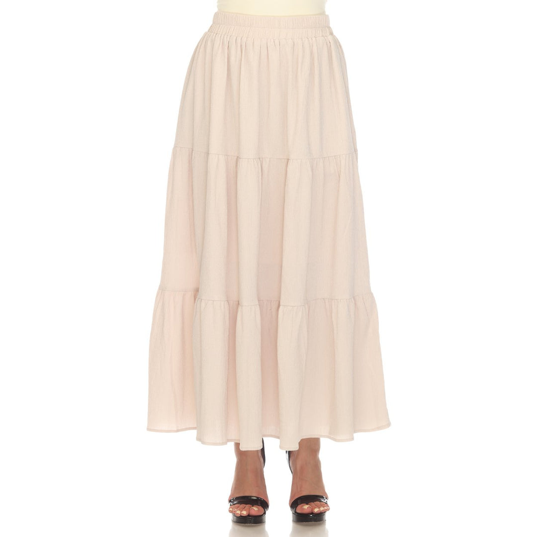 White Mark Womens Pleated Tiered Maxi Skirt with Pockets Elastic Waistband Size M Image 1