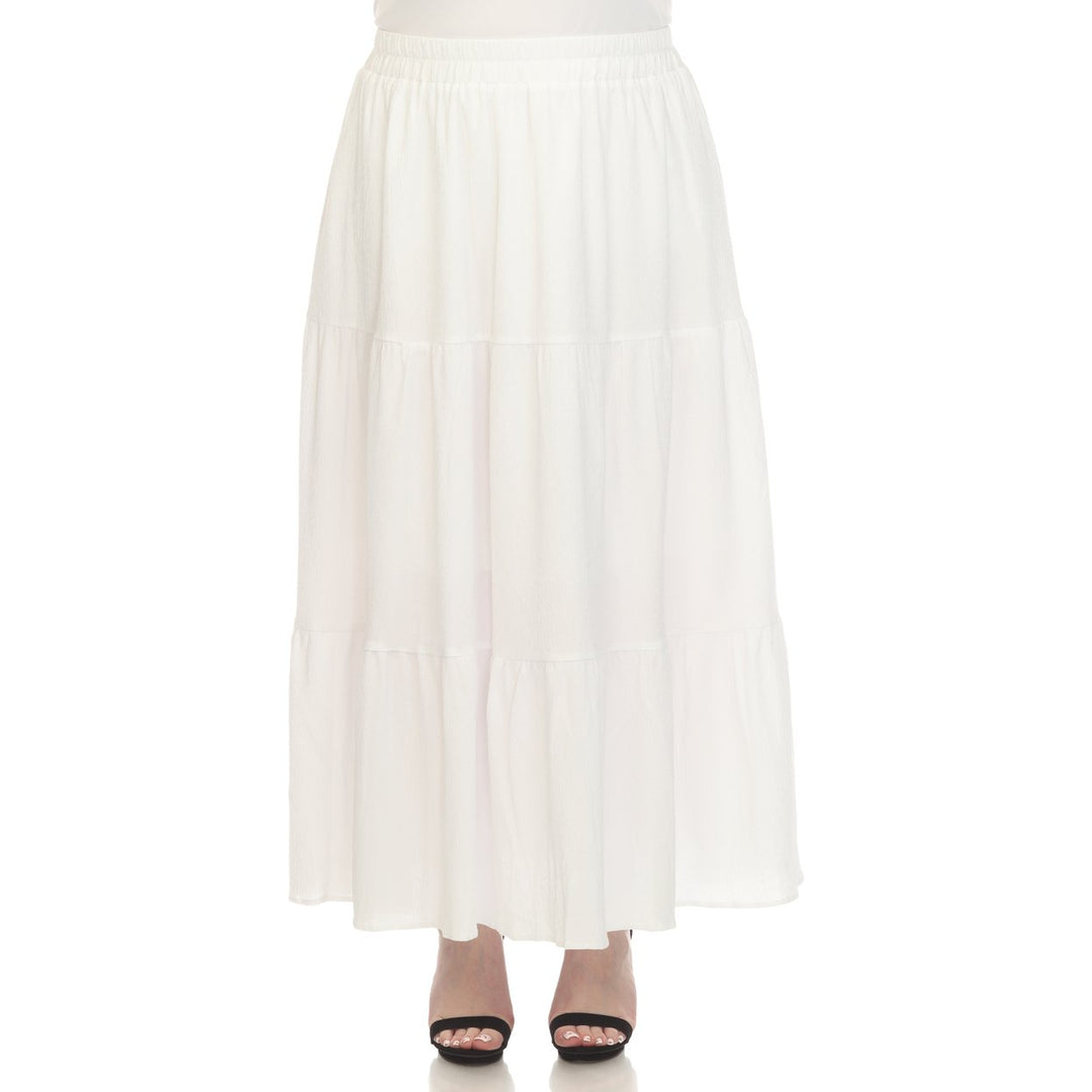 White Mark Womens Pleated Tiered Maxi Skirt with Pockets Elastic Waistband Size M Image 1