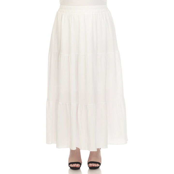 White Mark Womens Pleated Tiered Maxi Skirt with Pockets Elastic Waistband Size M Image 1