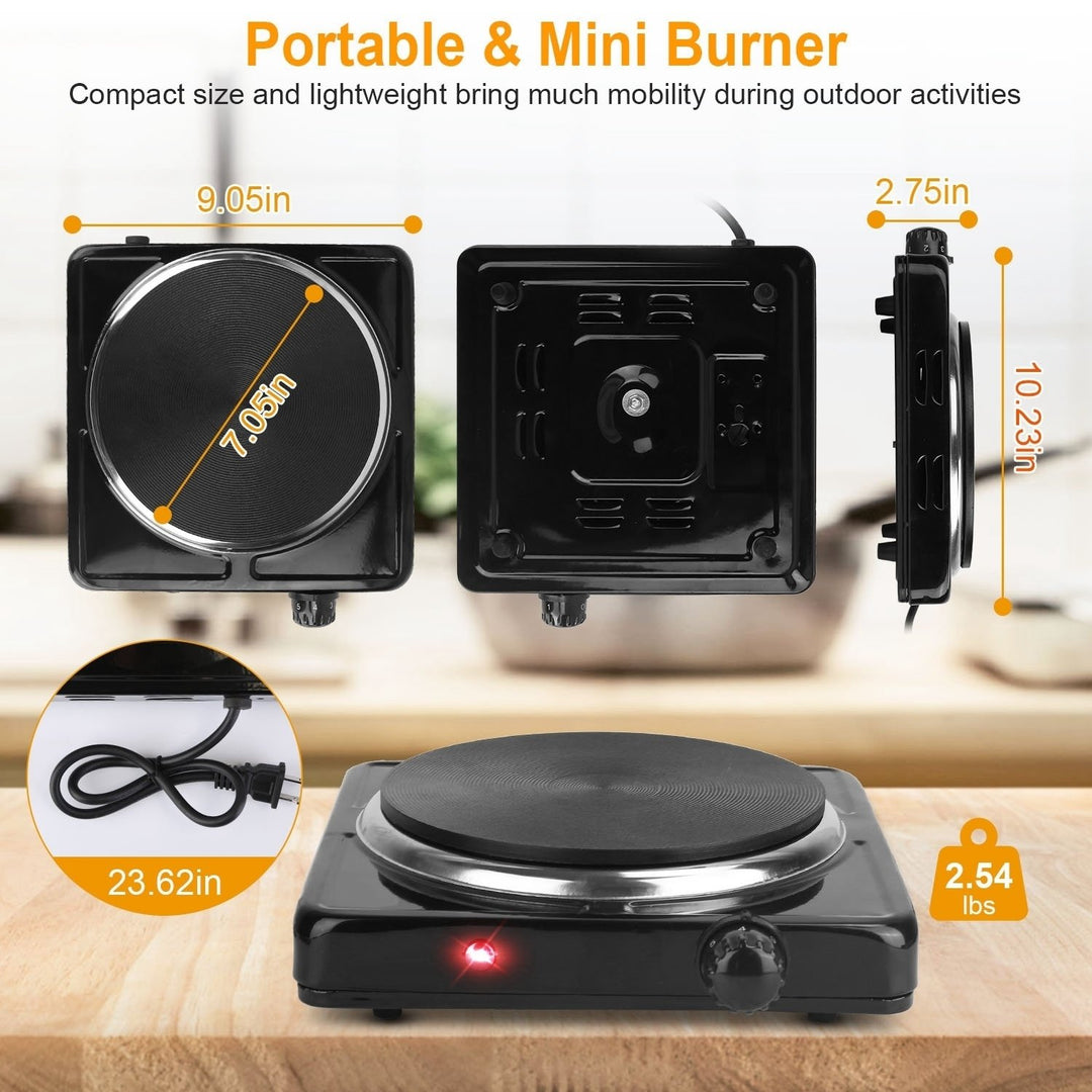 1500W Electric Hot Plate Portable Burner with 5 Temperature Settings Black Silver Image 2