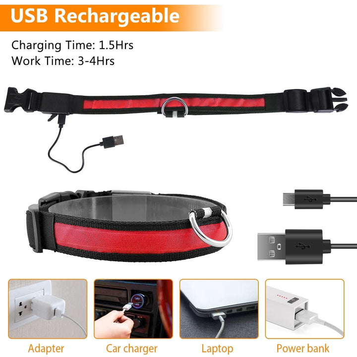 LED Dog Collar USB Rechargeable Adjustable Dog Safety Collar Night Safety Flashing Luminous Light up Collar Image 6