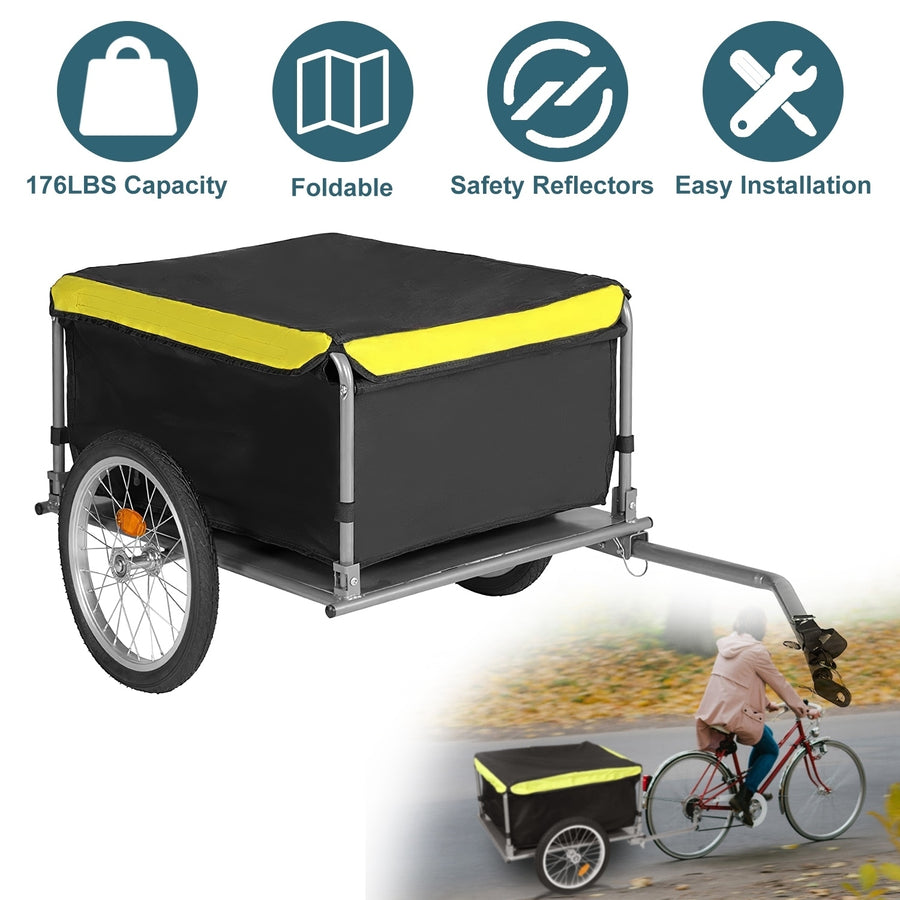 Foldable Bicycle Cargo Trailer Waterproof 15.8in Wheels 176lbs Capacity Black Image 1