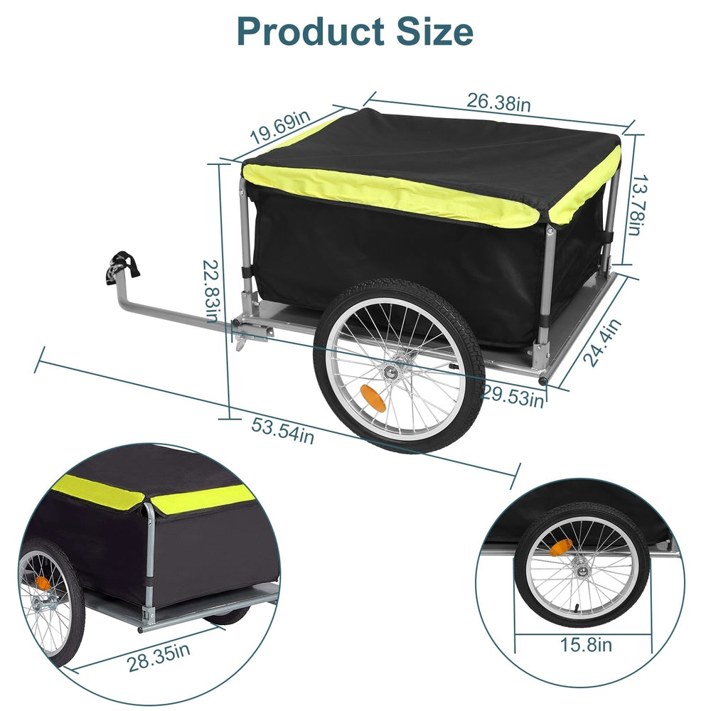 Foldable Bicycle Cargo Trailer Waterproof 15.8in Wheels 176lbs Capacity Black Image 2