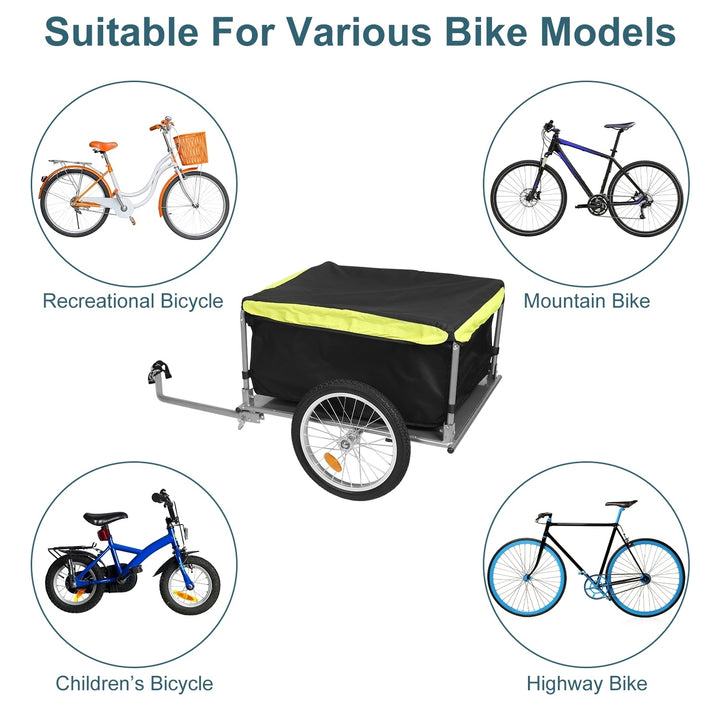 Foldable Bicycle Cargo Trailer Waterproof 15.8in Wheels 176lbs Capacity Black Image 4