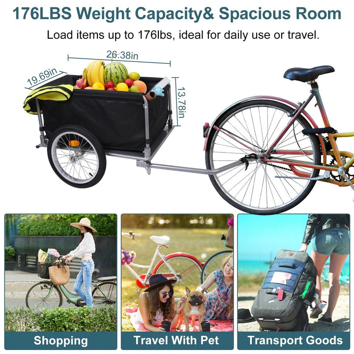 Foldable Bicycle Cargo Trailer Waterproof 15.8in Wheels 176lbs Capacity Black Image 7