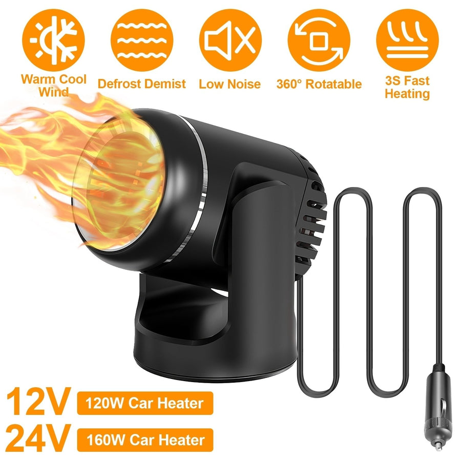 24V 160W 12V 120W Portable Car Heater 2 In 1 Heating Cooling Fan Rotatable Demister Defroster with 4.92ft Cord Image 1