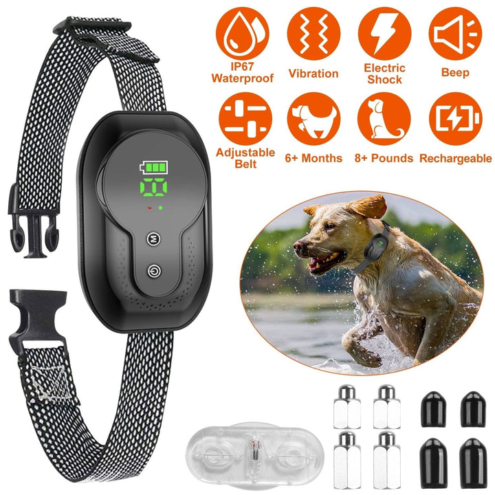 Rechargeable Dog Bark Collar Black 2 Modes 5 Intensity Levels Waterproof IP67 Image 1