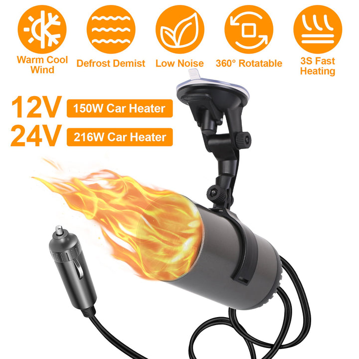 24V 216W 12V 150W Portable Car Heater 2 In 1 Heating Cooling Fan Rotatable Demister Defroster with 4.92ft Cord Image 1