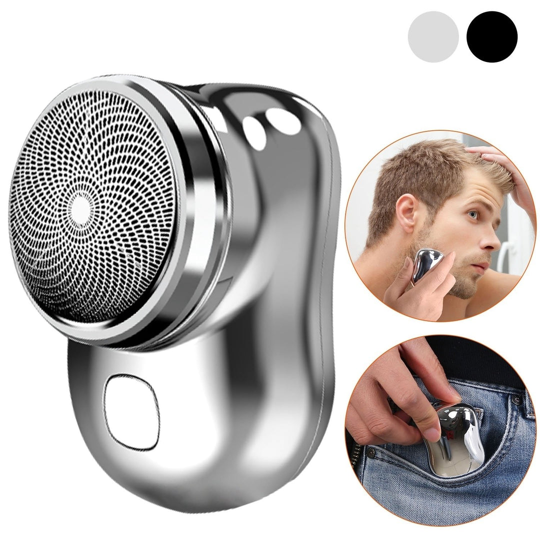 Mini Electric Razor Portable USB Rechargeable Shaver for Men Black Silver Image 1