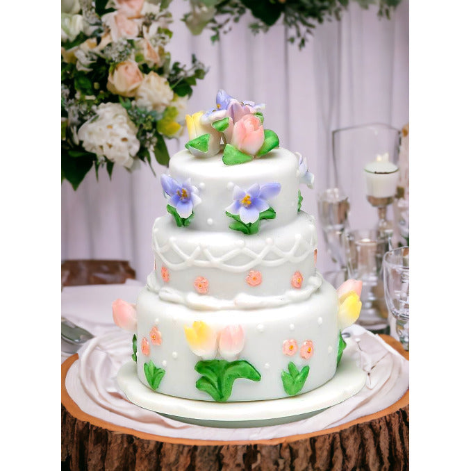 Ceramic Wedding Cake with Tulip Flowers Jewelry BoxWedding Dcor or GiftAnniversary Dcor or GiftHome Dcor, Image 1