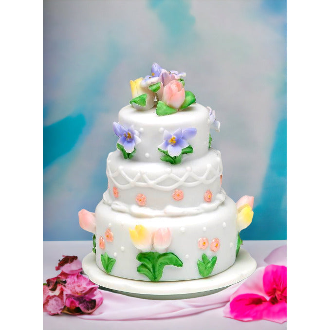 Ceramic Wedding Cake with Tulip Flowers Jewelry BoxWedding Dcor or GiftAnniversary Dcor or GiftHome Dcor, Image 2
