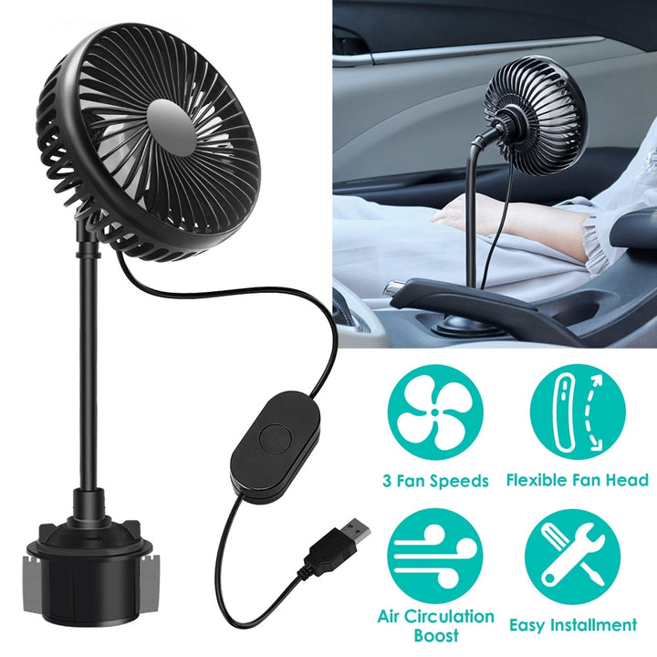 Portable Car Cooling Fan Adjustable Gooseneck 3 Speed USB Powered Black Image 1