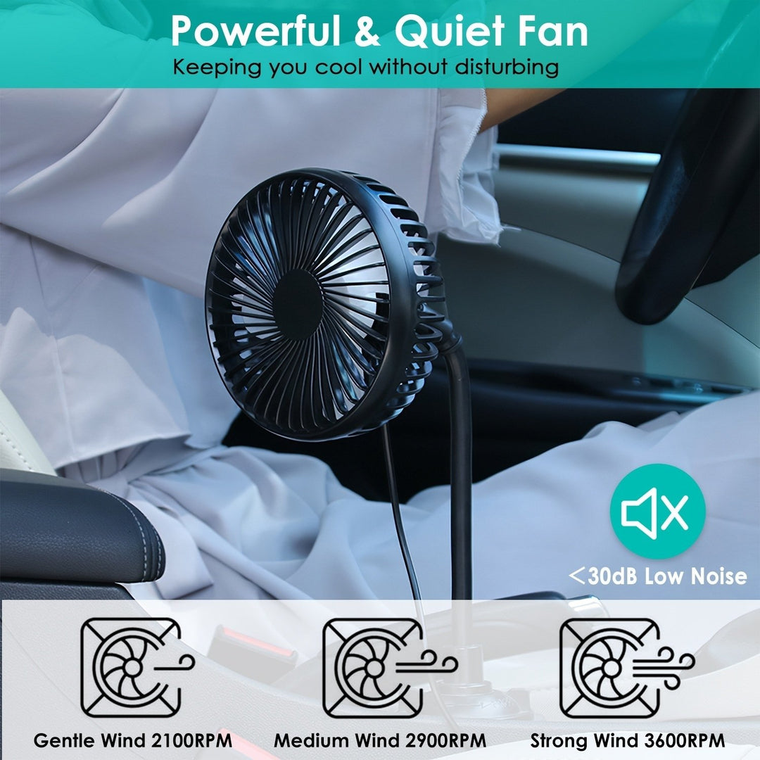 Portable Car Cooling Fan Adjustable Gooseneck 3 Speed USB Powered Black Image 3