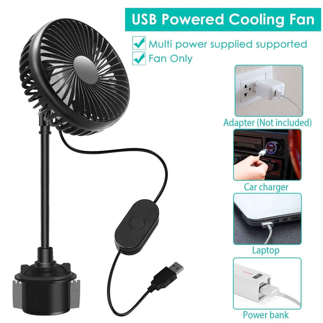 Portable Car Cooling Fan Adjustable Gooseneck 3 Speed USB Powered Black Image 4