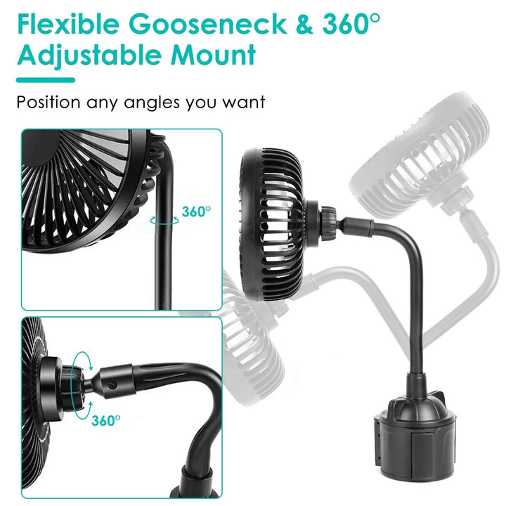 Portable Car Cooling Fan Adjustable Gooseneck 3 Speed USB Powered Black Image 4