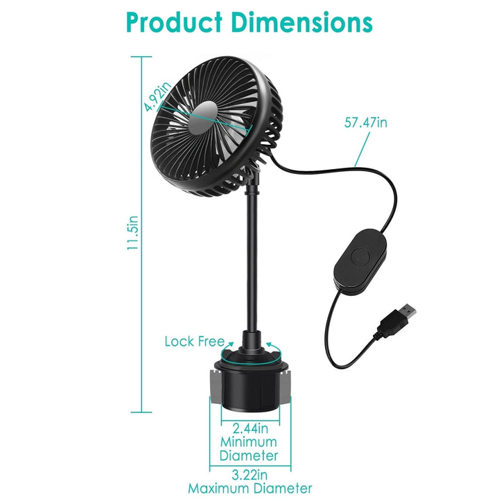 Portable Car Cooling Fan Adjustable Gooseneck 3 Speed USB Powered Black Image 7