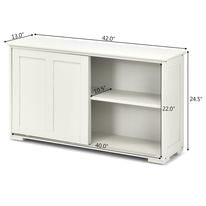 Kitchen Storage Cabinet Sideboard Buffet Cupboard Wood Sliding Door Pantry Antique White Image 4