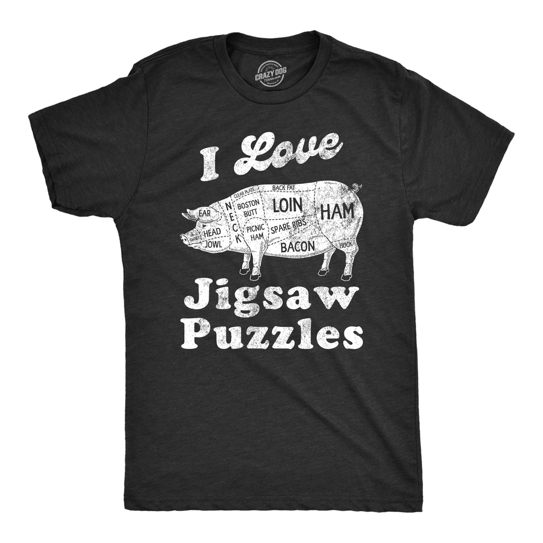 Mens I Love Jigsaw Puzzles T Shirt Funny Butcher Meat Cuts Joke Tee For Guys Image 1