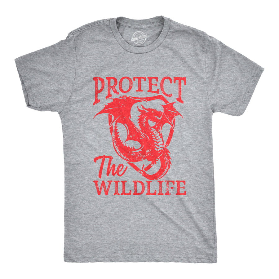 Mens Protect The Wildlife T Shirt Funny Fire Breathing Dragon Joke Tee For Guys Image 1