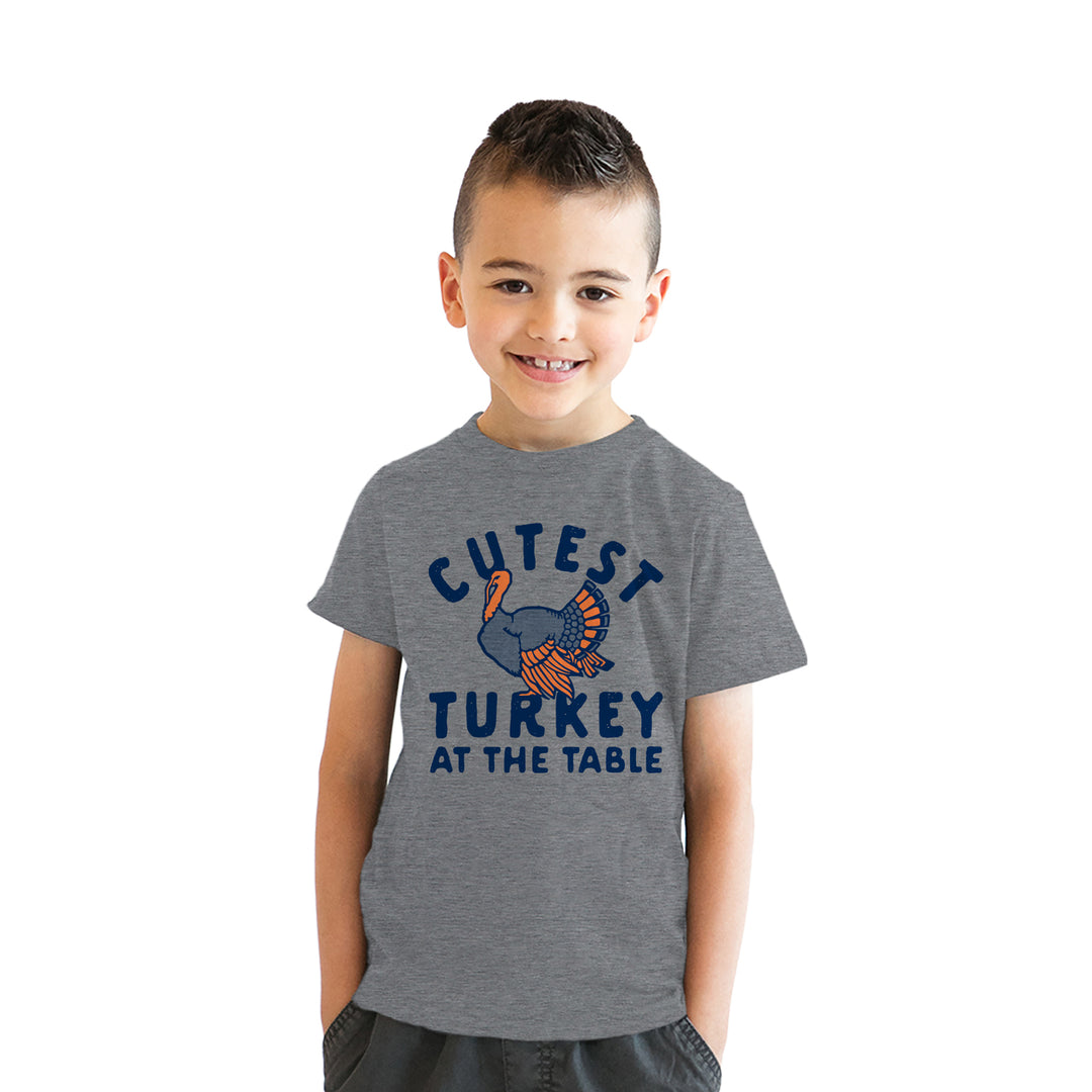 Youth Cutest Turkey At The Table T Shirt Funny Cute Thanksgiving Dinner Joke Tee For Kids Image 4