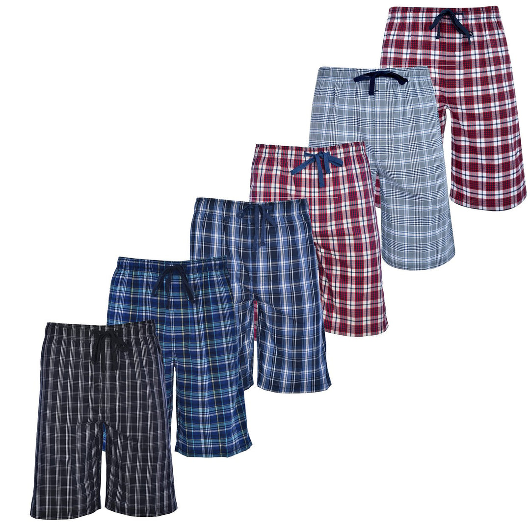 Mens Ultra Soft Plaid Lounge Pajama Shorts 100% Cotton Elastic Waist Size M-L Image 1