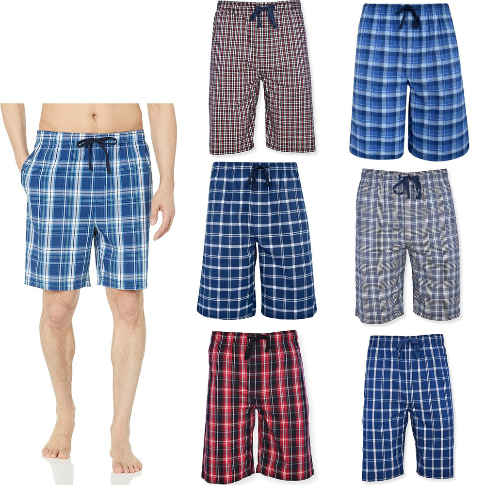 Mens Ultra Soft Plaid Lounge Pajama Shorts 100% Cotton Elastic Waist Size M-L Image 2