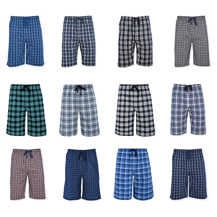 Mens Ultra Soft Plaid Lounge Pajama Shorts 100% Cotton Elastic Waist Size M-L Image 3