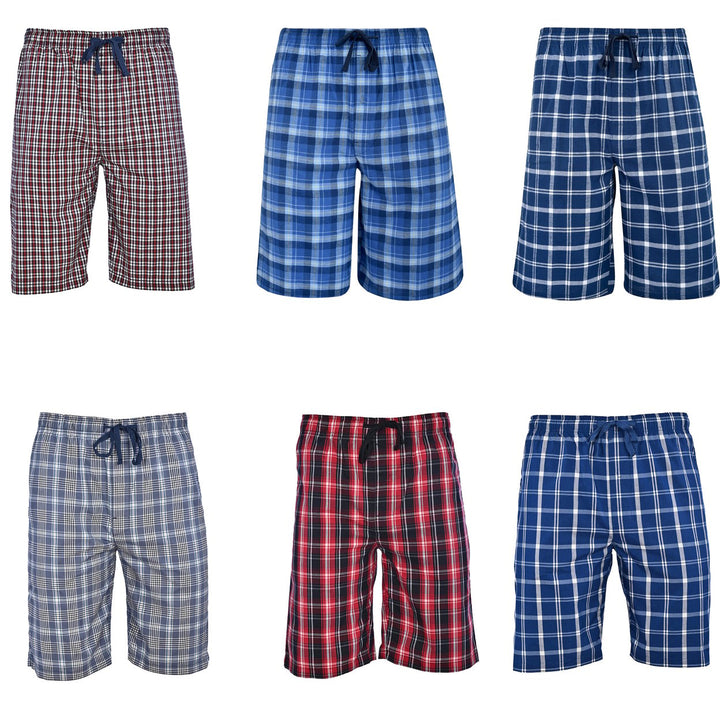 Mens Ultra Soft Plaid Lounge Pajama Shorts 100% Cotton Elastic Waist Size M-L Image 4