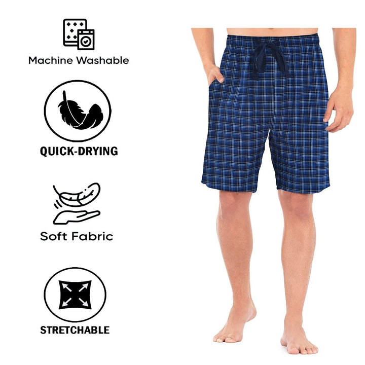 Mens Ultra Soft Plaid Lounge Pajama Shorts 100% Cotton Elastic Waist Size M-L Image 4