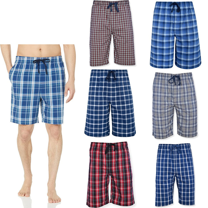 Mens Ultra-Soft Knit Pajama Shorts Plaid Flannel Elastic Waist Adjustable Fit Image 6