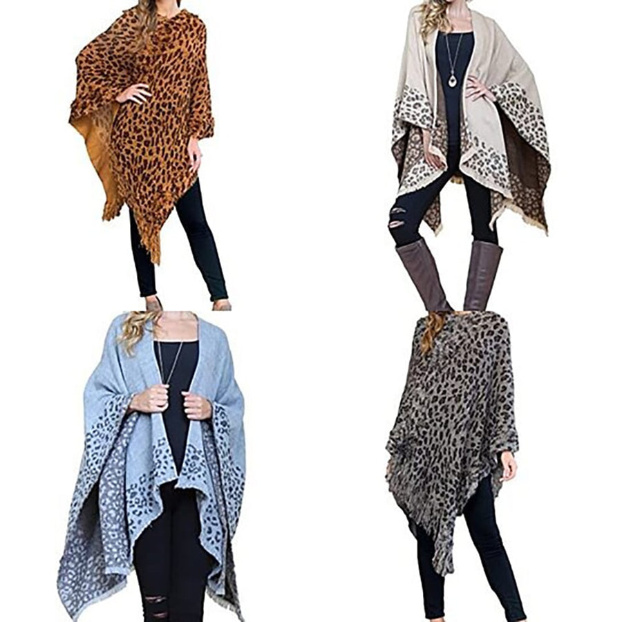 Womens Oversized Winter Cape Sweater Fringe Poncho 2-Pack Warm Pullover Image 1