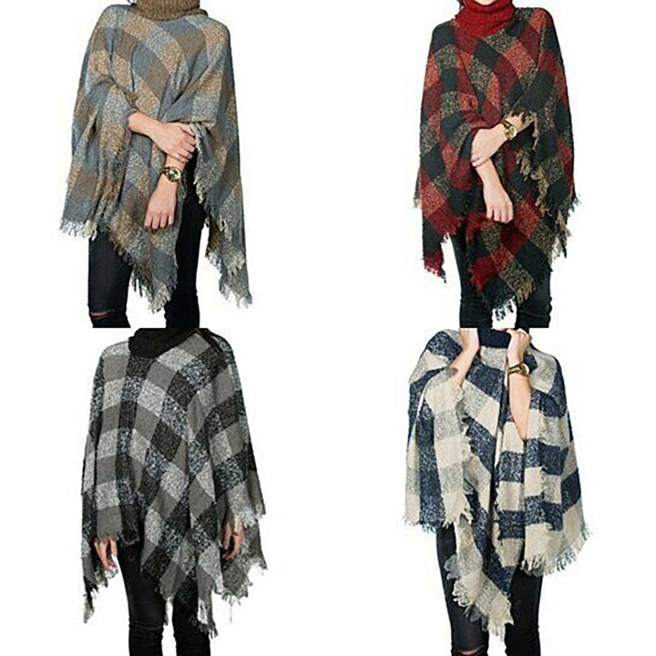 Womens Oversized Winter Cape Sweater Fringe Poncho 2-Pack Warm Pullover Image 3