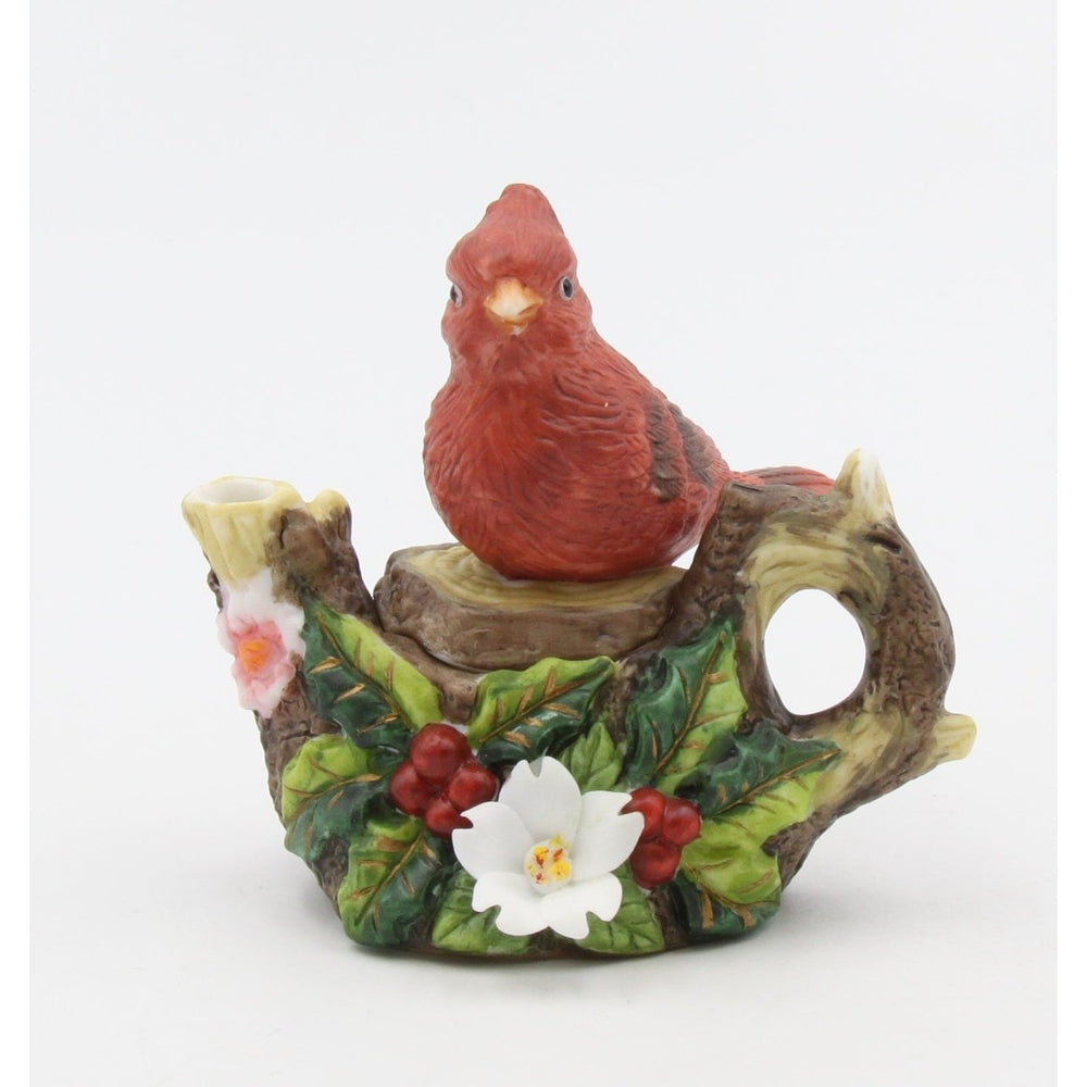 Ceramic Cardinal Bird Mini Teapot Figurine 2.875in Home Gift Image 2