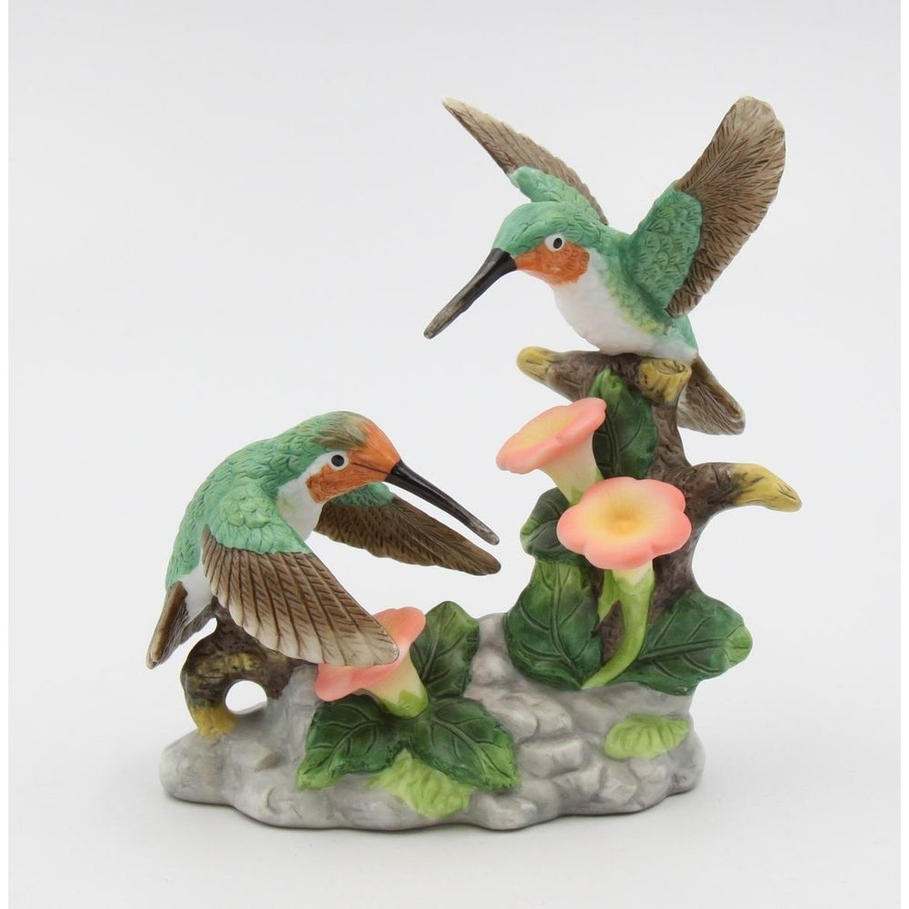 Ceramic Hummingbirds Figurine 4.5 inch  Vintage Birdwatcher Image 2