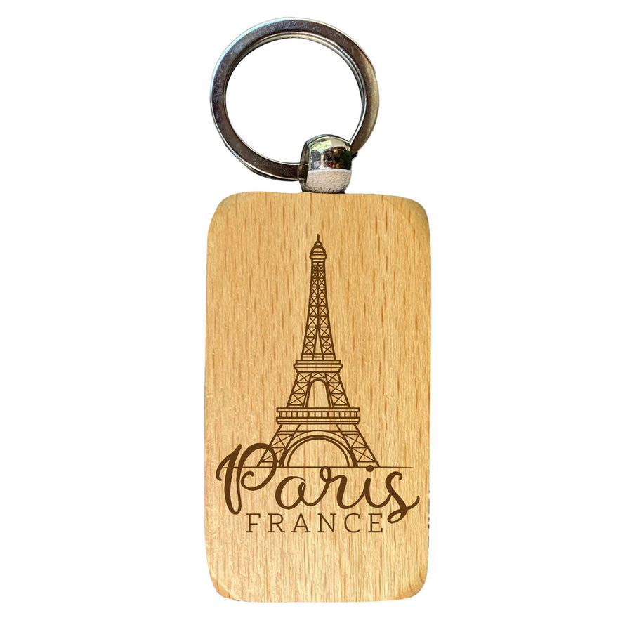 Paris France Eiffel Tower Souvenir 2.5x1-Inch Souvenir Engraved Wooden Keychain Image 1