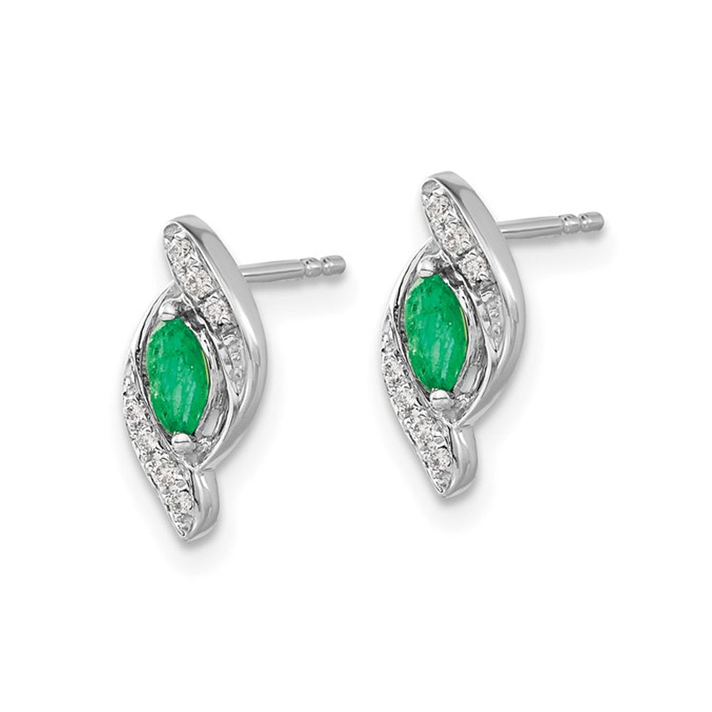 1/3 Carat (ctw) Emerald Earrings in 14K White Gold Image 4