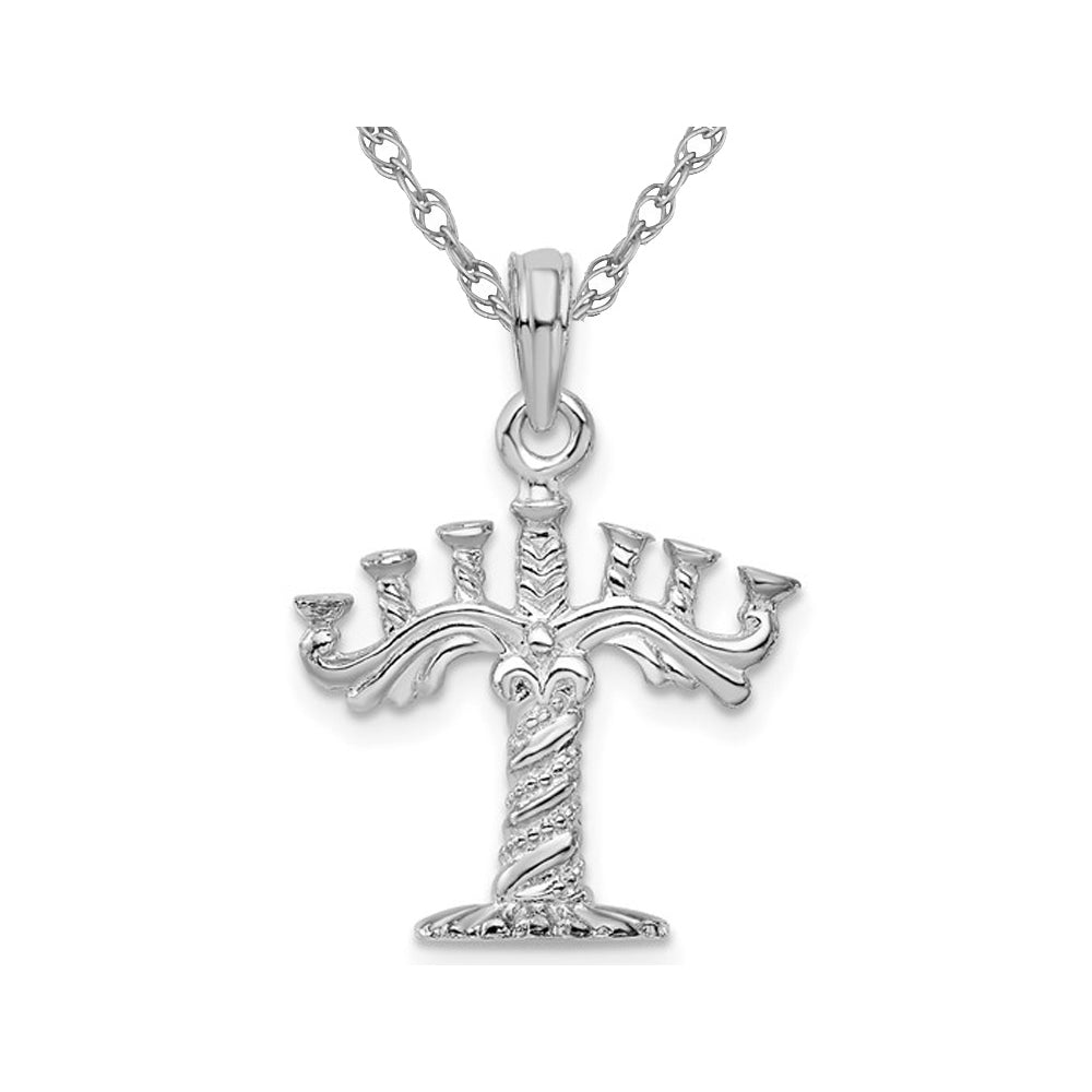 Sterling Silver Polished Menorah Charm Pendant Necklace Charm with Chain Image 1