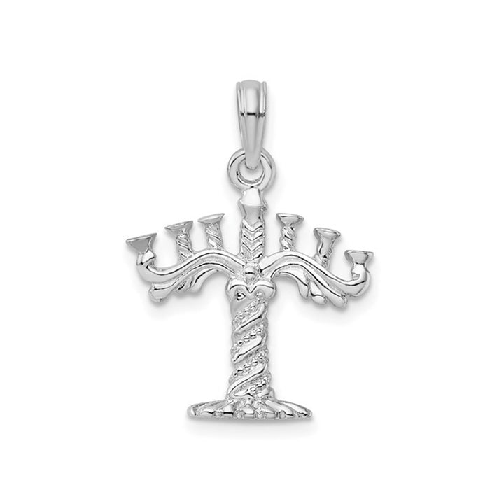 Sterling Silver Polished Menorah Charm Pendant Necklace Charm with Chain Image 2