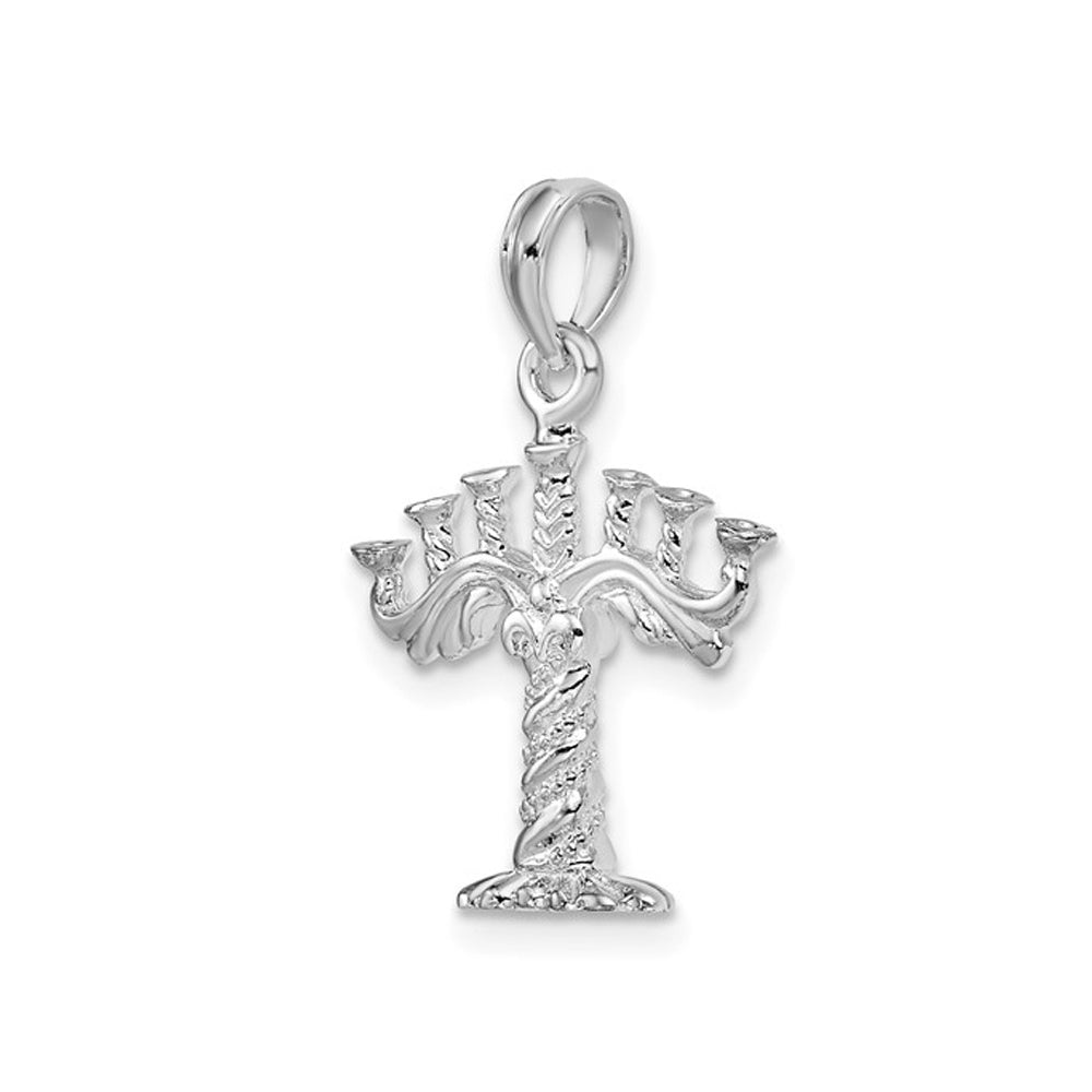 Sterling Silver Polished Menorah Charm Pendant Necklace Charm with Chain Image 3