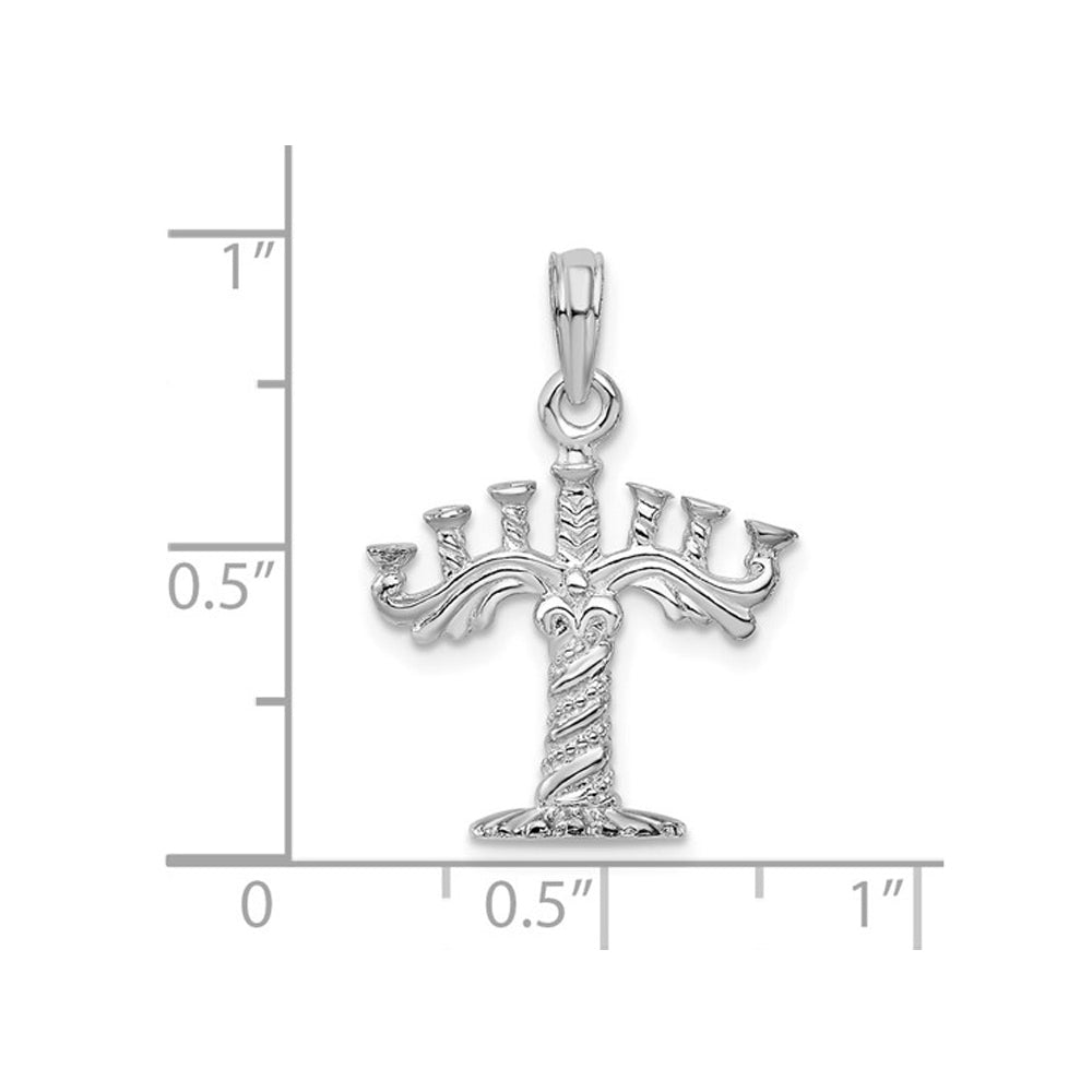 Sterling Silver Polished Menorah Charm Pendant Necklace Charm with Chain Image 4