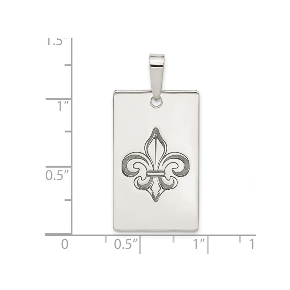 Mens Sterling Silver Fleur de Lis Dog Tag Pendant Necklace with Chain Image 2