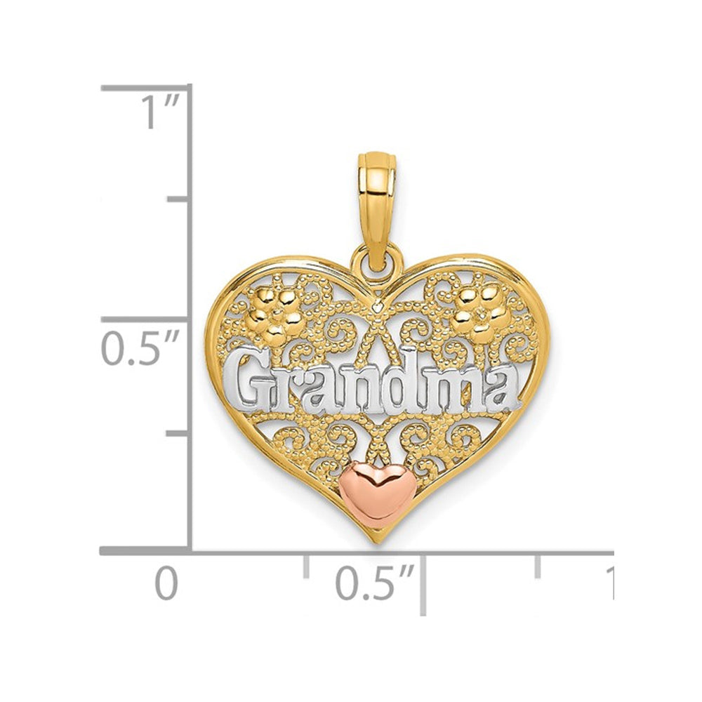 10K Yellow Gold Grandma Heart Charm Pendant Necklace (No Chain) Image 2
