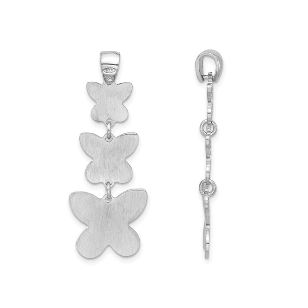 Sterling Silver Polished Beaded Butterfly Charm Pendant Necklace with Chain Image 2