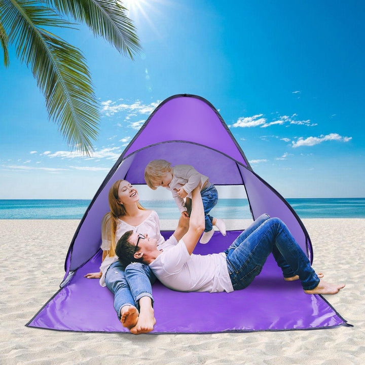 Pop Up Beach Tent Sun Shade Shelter Anti-UV Automatic Waterproof Tent Canopy for 2/3 Man w/ Net Window Storage Bag Image 1