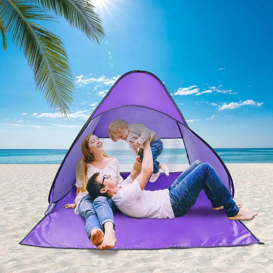 Pop Up Beach Tent Sun Shade Shelter Anti-UV Automatic Waterproof Tent Canopy for 2/3 Man w/ Net Window Storage Bag Image 1