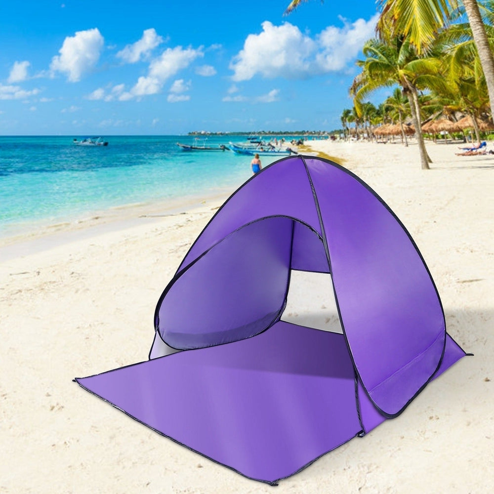 Pop Up Beach Tent Sun Shade Shelter Anti-UV Automatic Waterproof Tent Canopy for 2/3 Man w/ Net Window Storage Bag Image 2