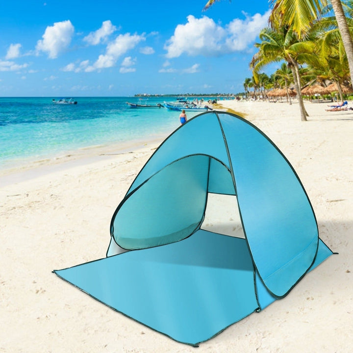 Pop Up Beach Tent Sun Shade Shelter Anti-UV Automatic Waterproof Tent Canopy for 2/3 Man w/ Net Window Storage Bag Image 4