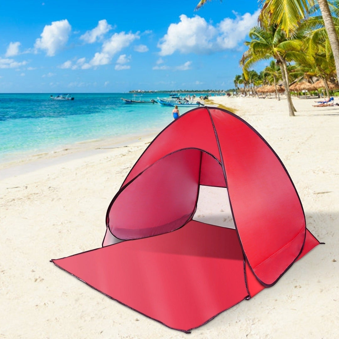 Pop Up Beach Tent Sun Shade Shelter Anti-UV Automatic Waterproof Tent Canopy for 2/3 Man w/ Net Window Storage Bag Image 4