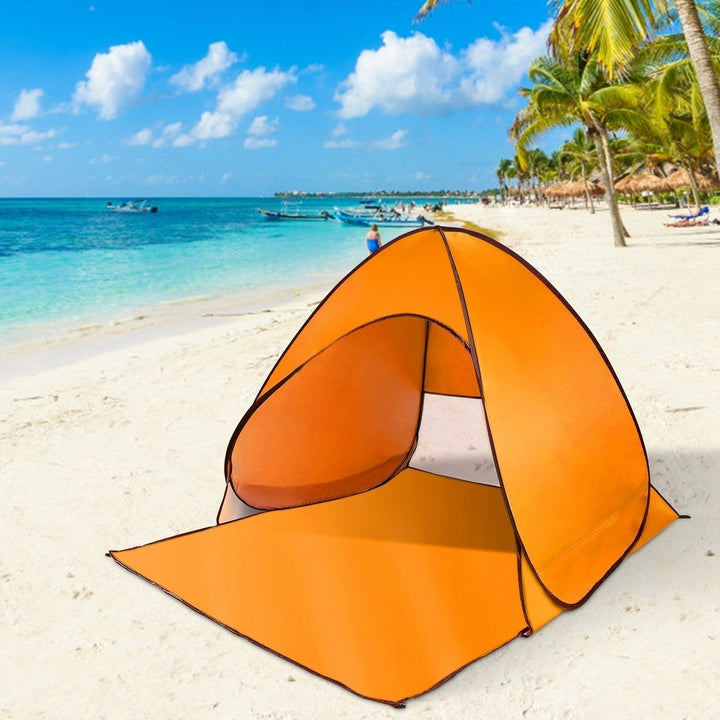 Pop Up Beach Tent Sun Shade Shelter Anti-UV Automatic Waterproof Tent Canopy for 2/3 Man w/ Net Window Storage Bag Image 6