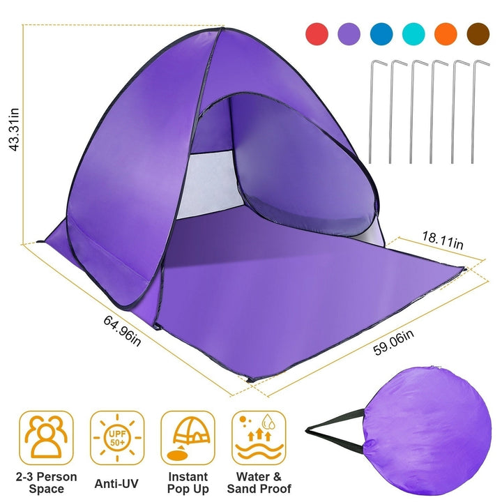 Pop Up Beach Tent Sun Shade Shelter Anti-UV Automatic Waterproof Tent Canopy for 2/3 Man w/ Net Window Storage Bag Image 8